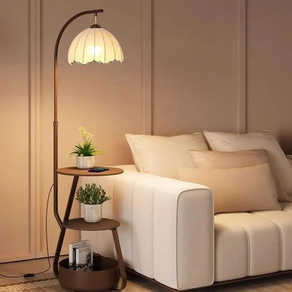 Floor Lamp With Two Wooden Shelves LED Compatible