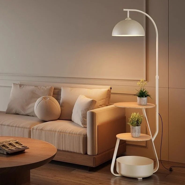 Floor Lamp With Two Wooden Shelves LED Compatible