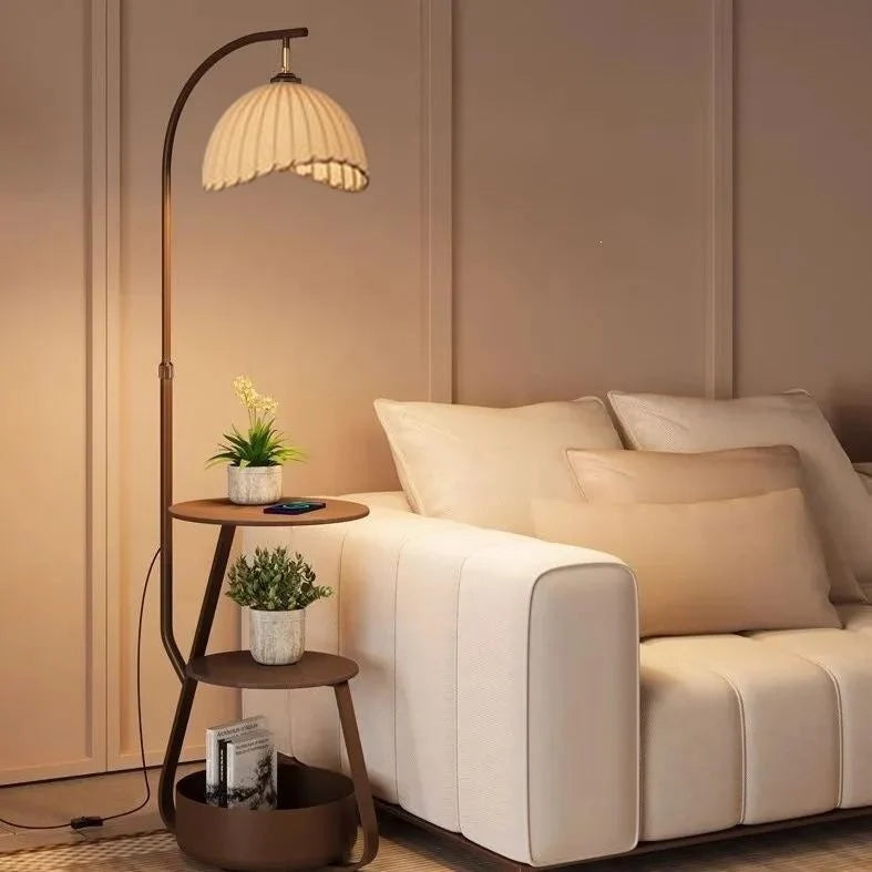 Floor Lamp With Two Wooden Shelves LED Compatible