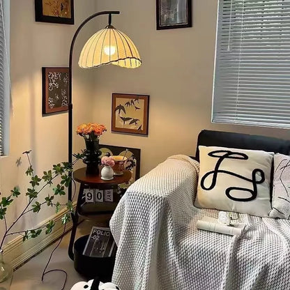 Floor Lamp With Two Wooden Shelves LED Compatible