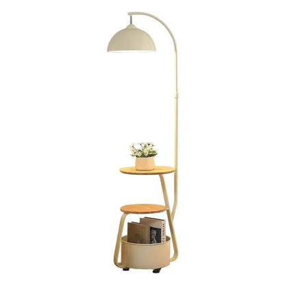 Floor Lamp With Two Wooden Shelves LED Compatible