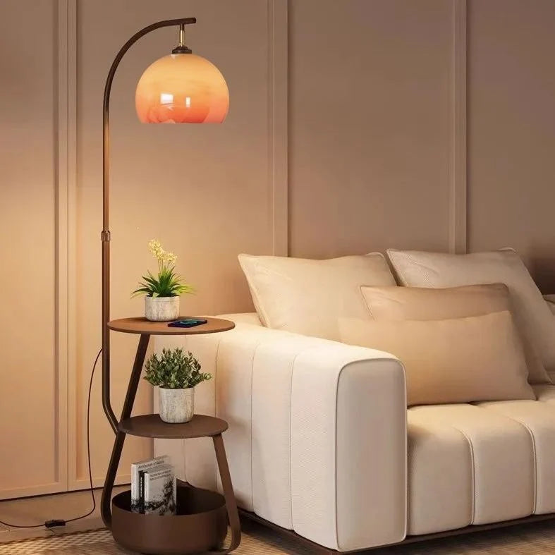Floor Lamp With Two Wooden Shelves LED Compatible