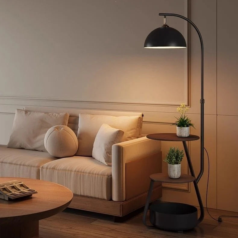 Floor Lamp With Two Wooden Shelves LED Compatible