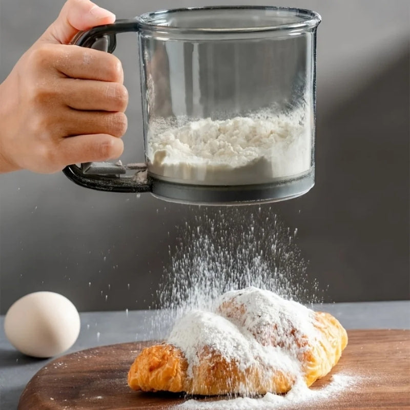 Flour Sifter One-Hand Squeeze Measurement Marks Stainless Steel Mesh
