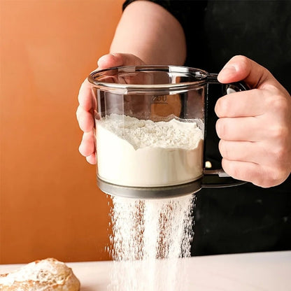 Flour Sifter One-Hand Squeeze Measurement Marks Stainless Steel Mesh