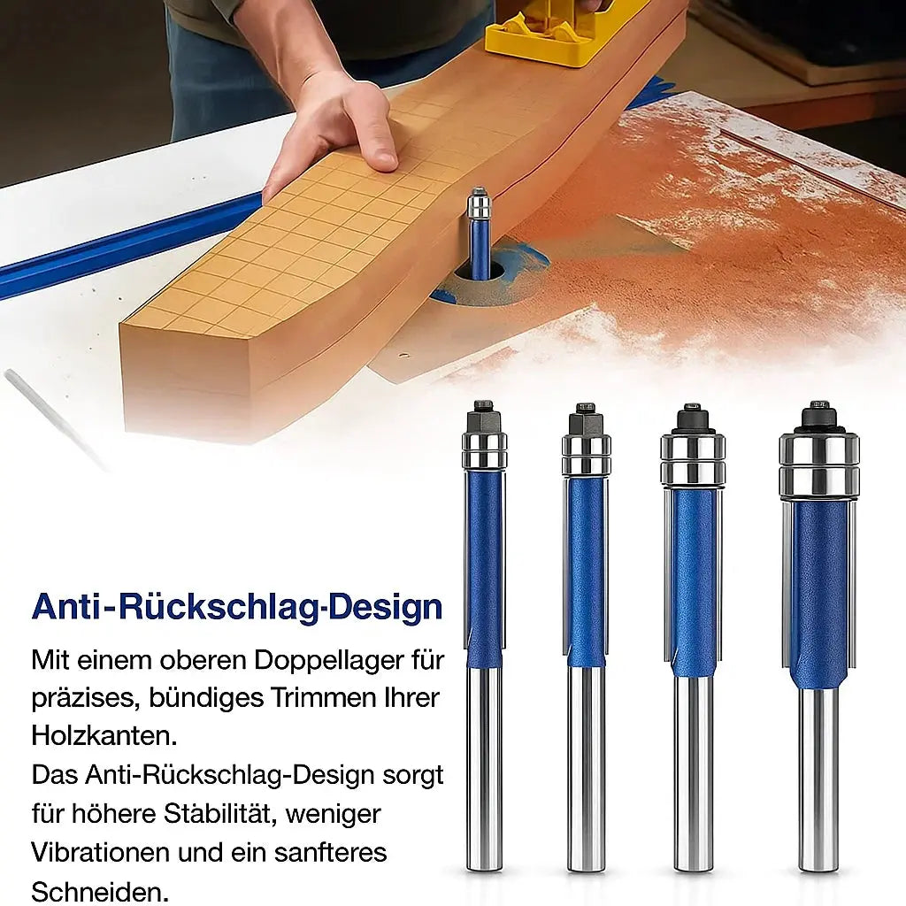 Flush Trim Router Bit Set 4-Piece Tool Steel