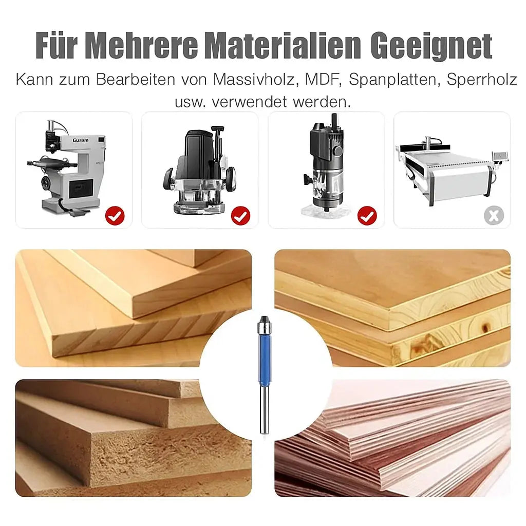 Flush Trim Router Bit Set 4-Piece Tool Steel