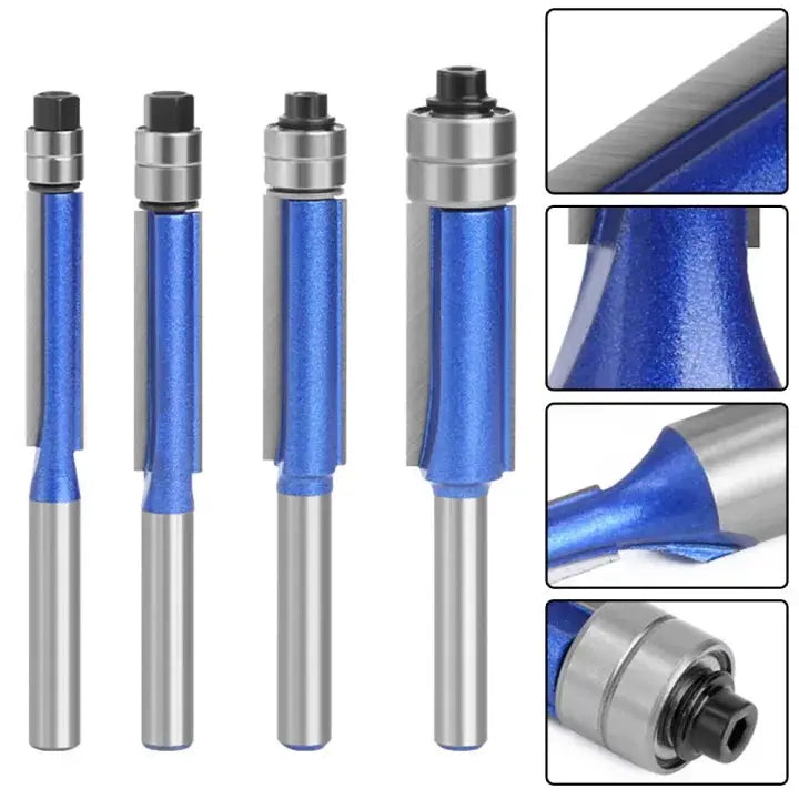Flush Trim Router Bit Set 4-Piece Tool Steel