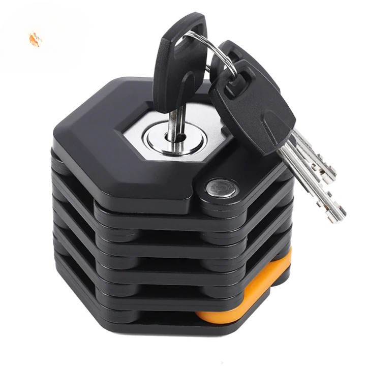Foldable Bicycle Lock Hardened Alloy Steel & Drill-Resistant Cylinder