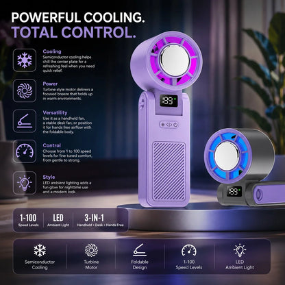 Foldable Handheld Fan Rechargeable LED Display & 100 Speeds