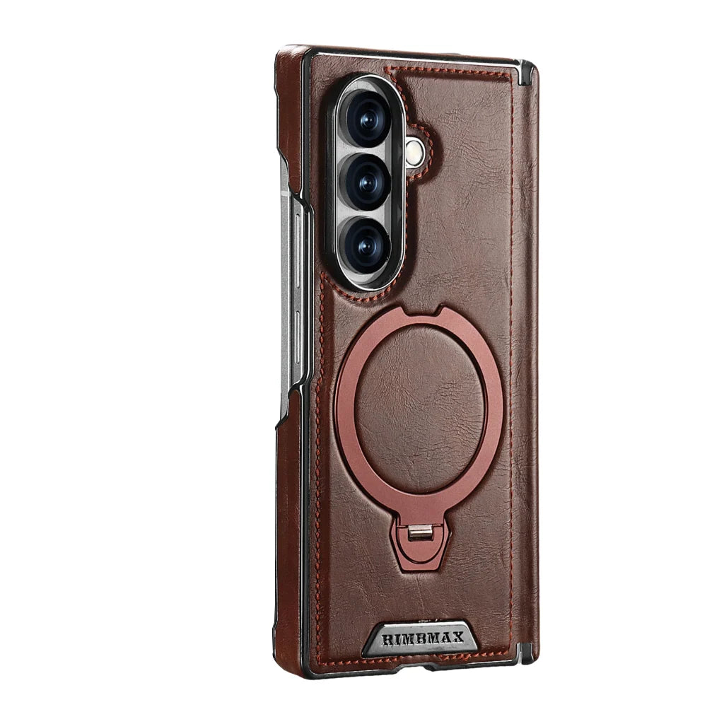 Foldable Phone Case Italian Leather Hinge Protection Rotating Kickstand