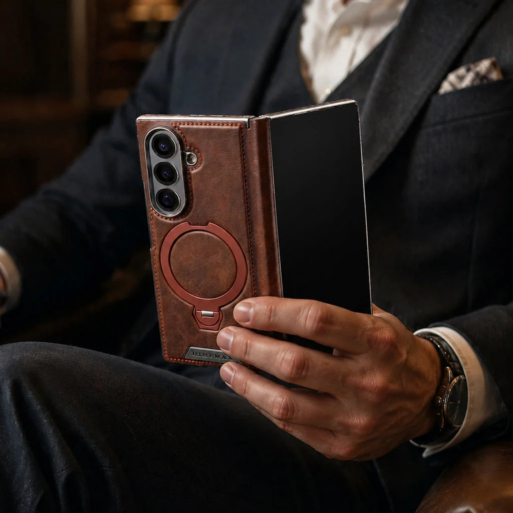 Foldable Phone Case Italian Leather Hinge Protection Rotating Kickstand
