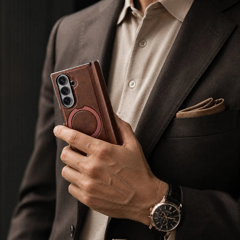 Foldable Phone Case Italian Leather Hinge Protection Rotating Kickstand