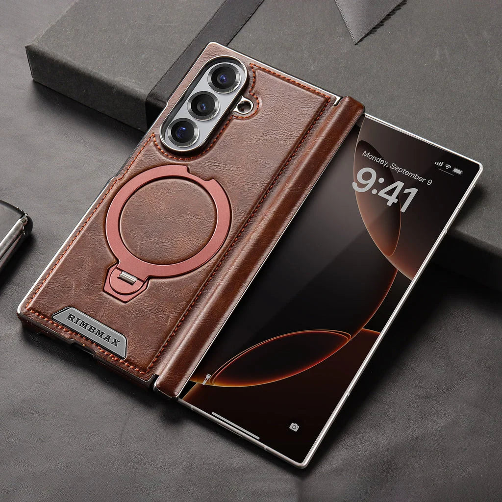 Foldable Phone Case Italian Leather Hinge Protection Rotating Kickstand
