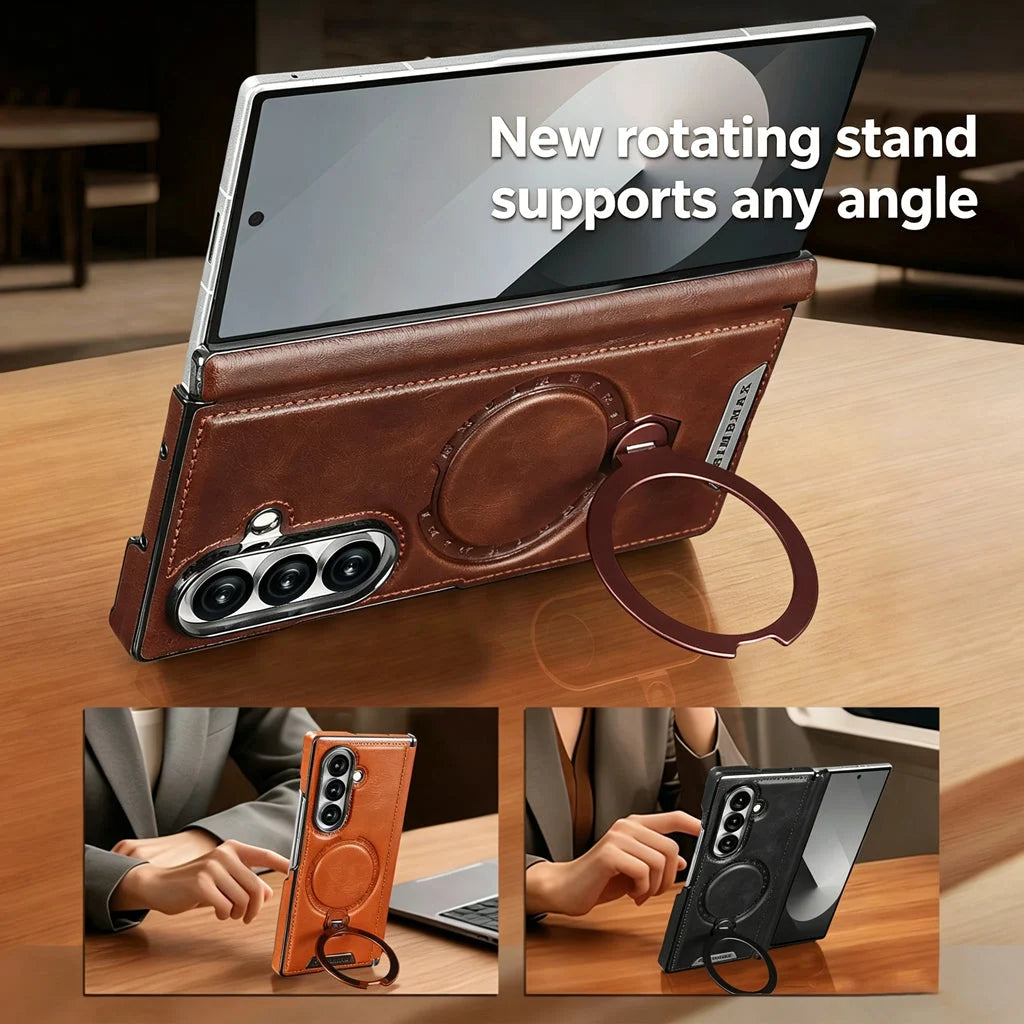 Foldable Phone Case Italian Leather Hinge Protection Rotating Kickstand