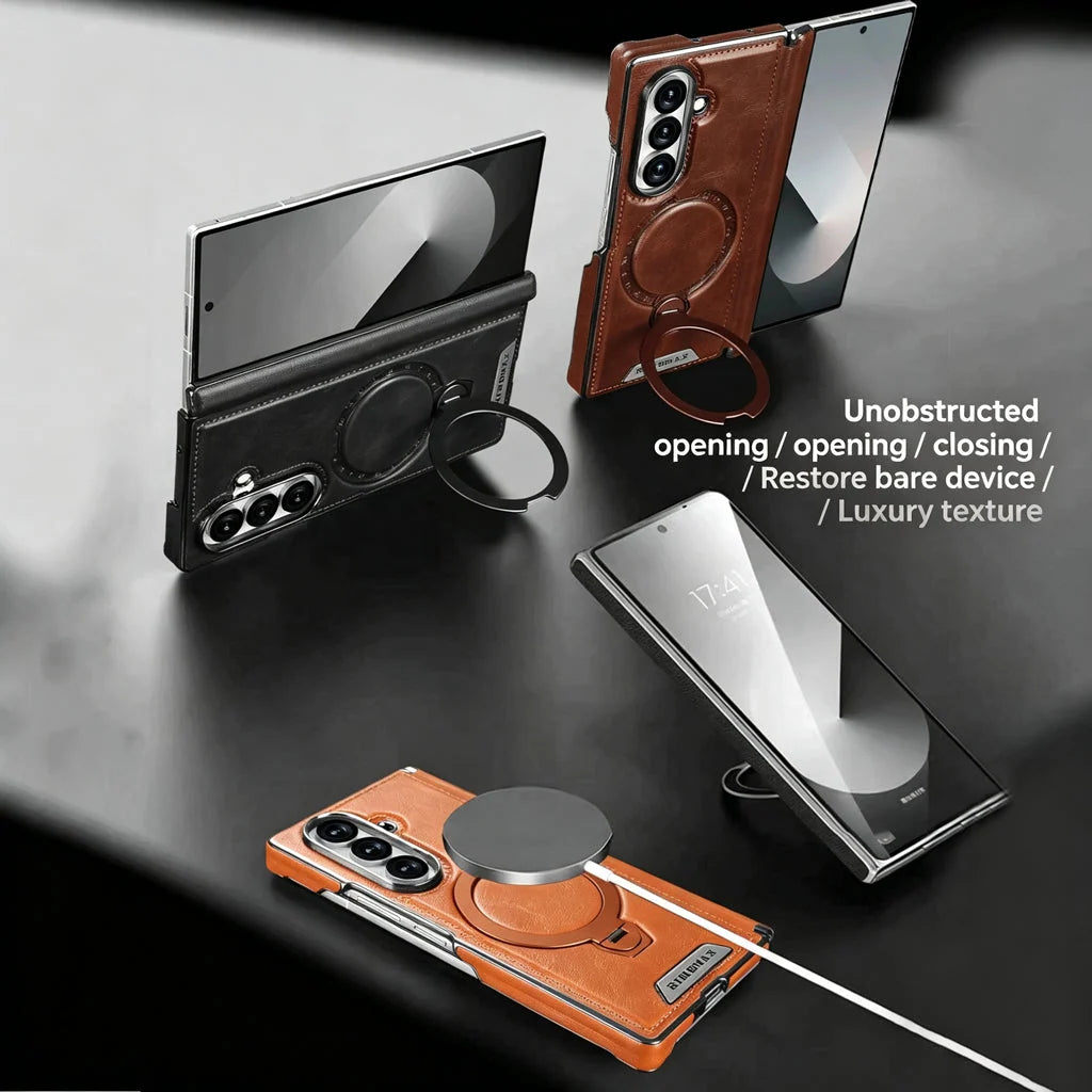 Foldable Phone Case Italian Leather Hinge Protection Rotating Kickstand