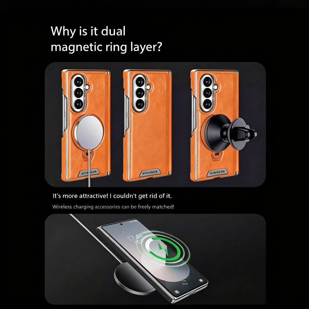 Foldable Phone Case Italian Leather Hinge Protection Rotating Kickstand
