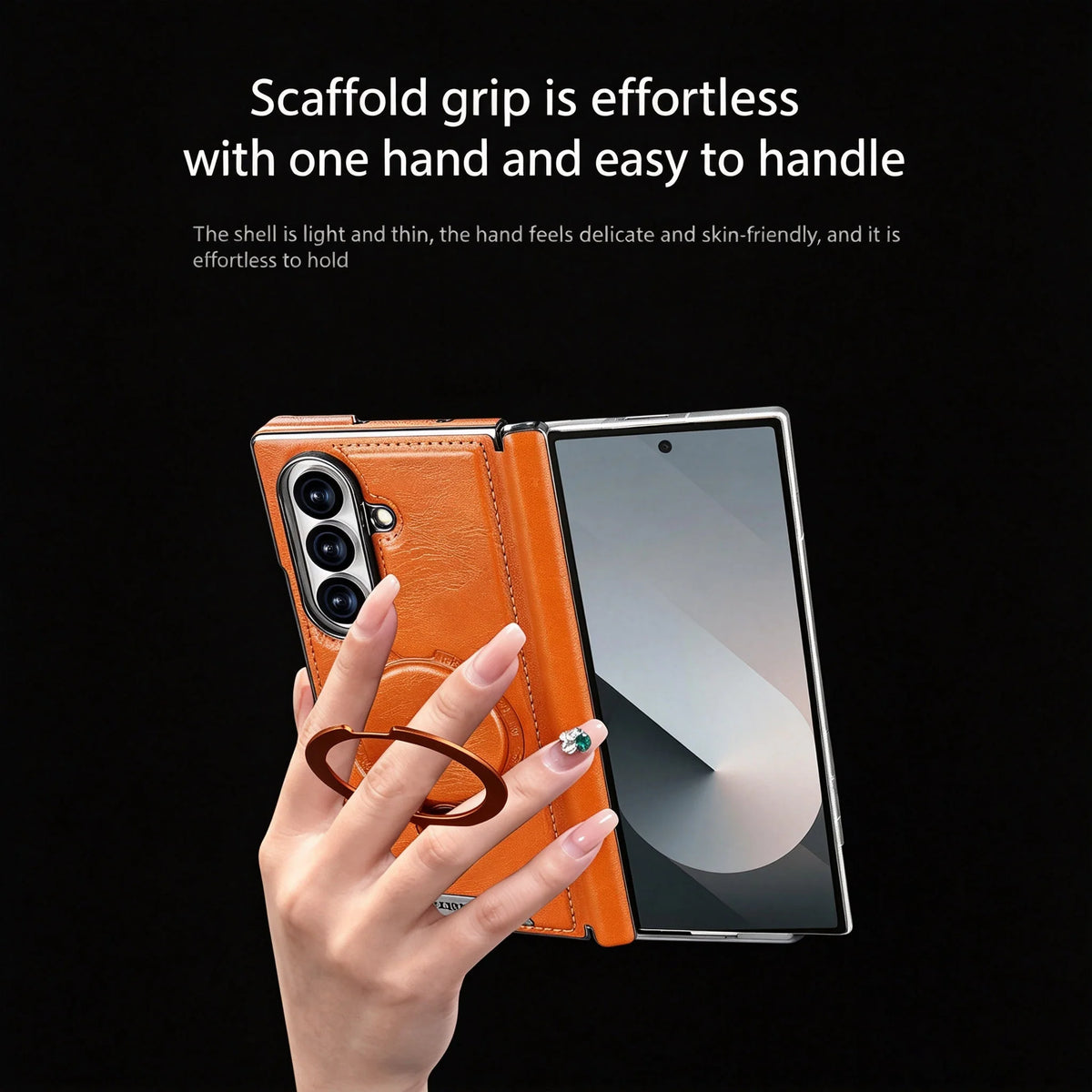 Foldable Phone Case Italian Leather Hinge Protection Rotating Kickstand