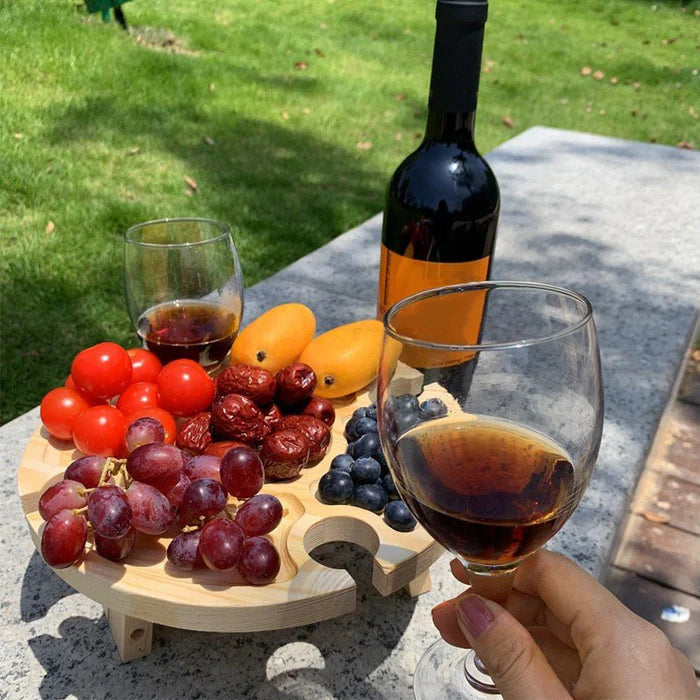 Foldable Picnic Table Solid Wood Wine & Bottle Holders