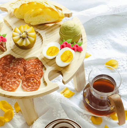 Foldable Picnic Table Solid Wood Wine & Bottle Holders