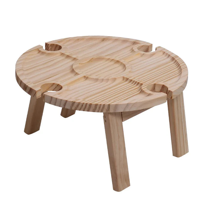 Foldable Picnic Table Solid Wood Wine & Bottle Holders