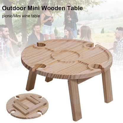 Foldable Picnic Table Solid Wood Wine & Bottle Holders