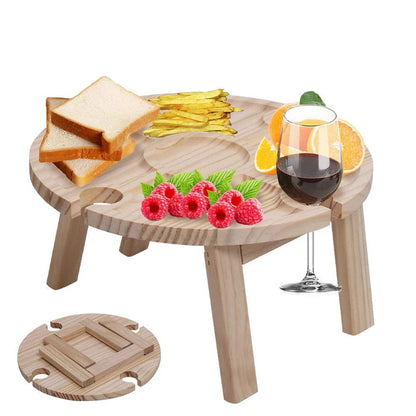 Foldable Picnic Table Solid Wood Wine & Bottle Holders