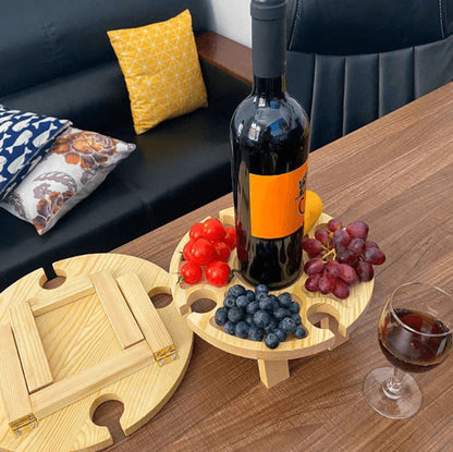 Foldable Picnic Table Solid Wood Wine & Bottle Holders