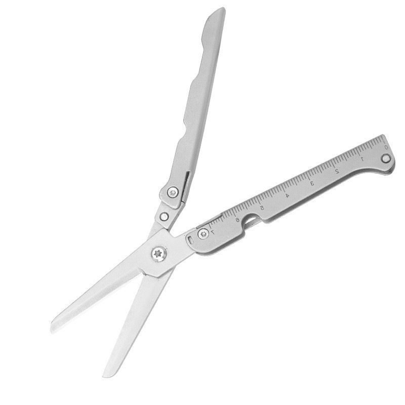 Foldable Scissors Stainless Steel Integrated Ruler & Lever Tip