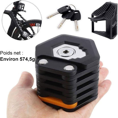 Folding Bicycle Lock Compact Saw-Resistant Zinc Alloy Frame Mount