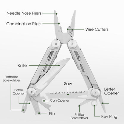 Folding Multitool 12-in-1 Stainless Steel Lockable Tools