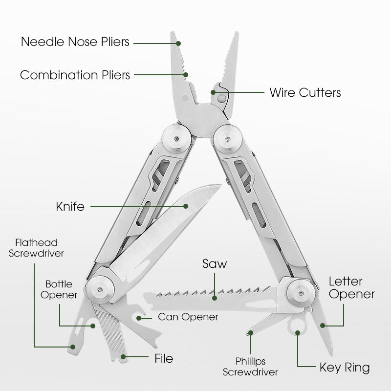 Folding Multitool Pliers 12-in-1 Stainless Steel & Lockable