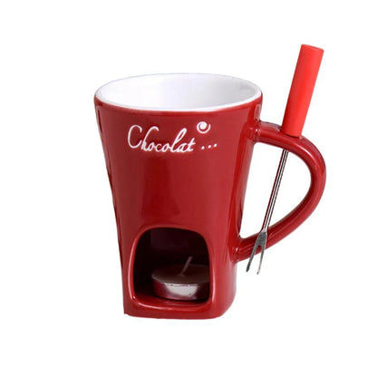 Fondue Mug Ceramic Candle-Heated Stainless Steel Fork