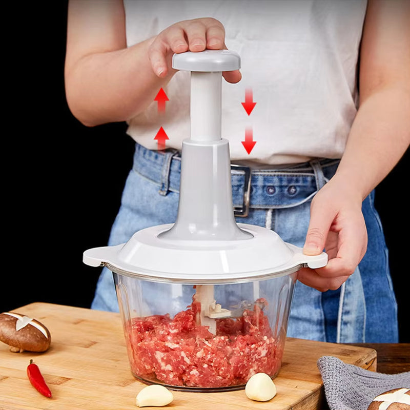 Food Chopper Manual Lever-Press Stainless Steel Blades Three Sizes