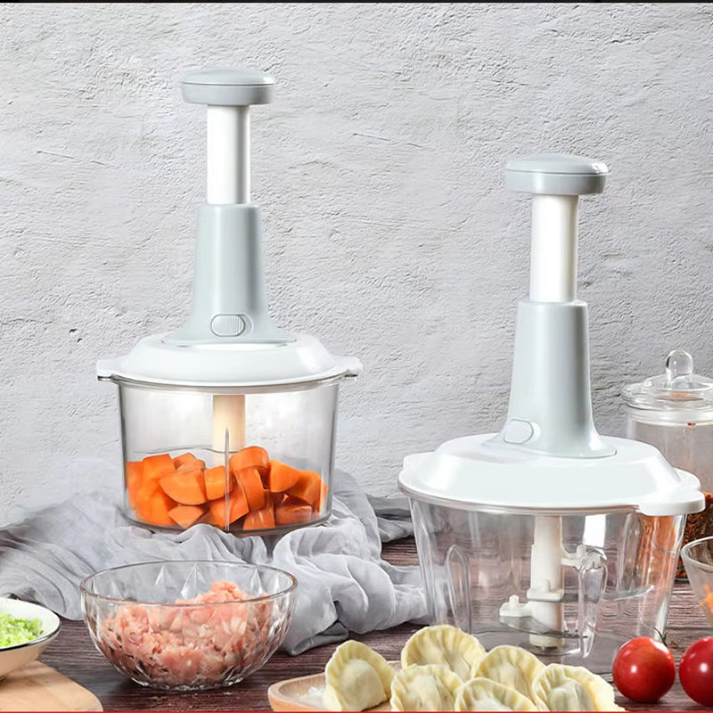 Food Chopper Manual Lever-Press Stainless Steel Blades Three Sizes