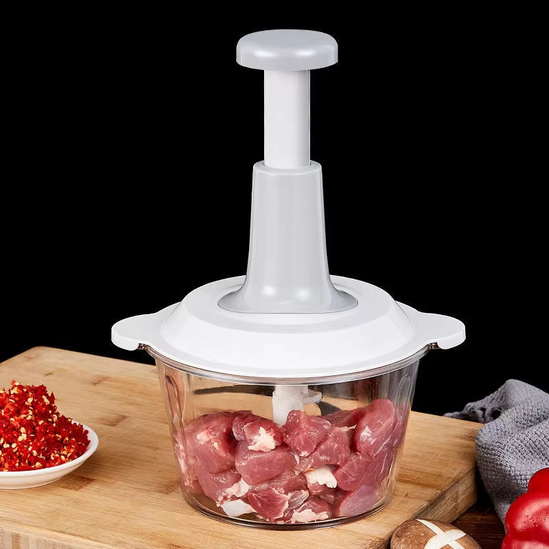 Food Chopper Manual Lever-Press Stainless Steel Blades Three Sizes