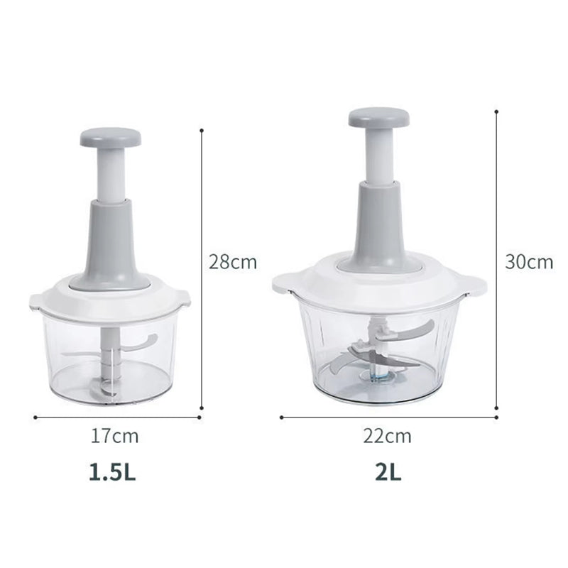 Food Chopper Manual Lever-Press Stainless Steel Blades Three Sizes