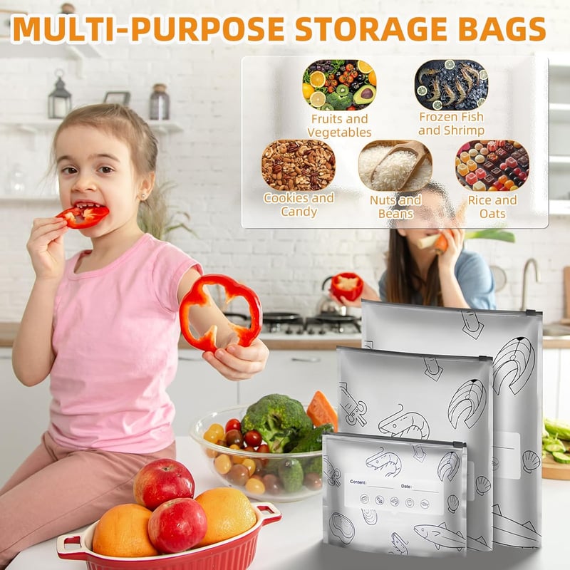 Food Storage Bag Reusable Aluminum Airtight Labeling Area