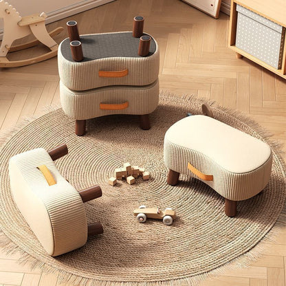 Footstool Pine Wood Frame Cushioned Seat Stackable Design