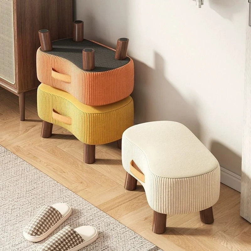 Footstool Pine Wood Frame Cushioned Seat Stackable Design
