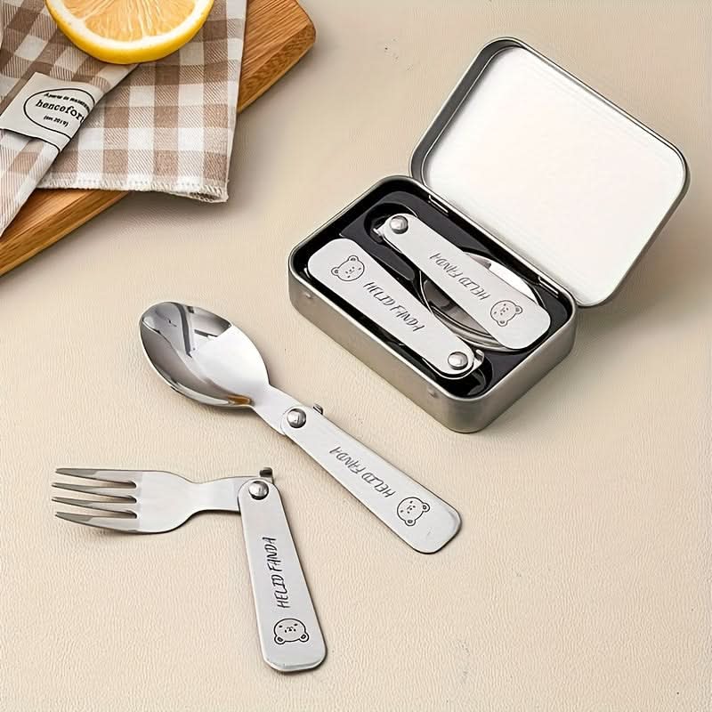 Fork & Spoon Set Foldable Stainless Steel Compact Case