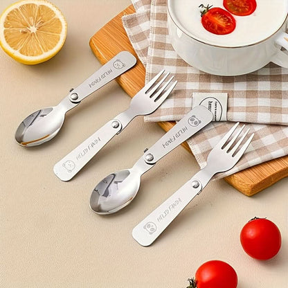 Fork & Spoon Set Foldable Stainless Steel Compact Case