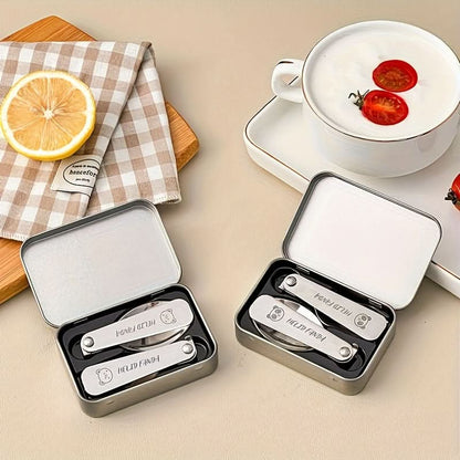 Fork & Spoon Set Foldable Stainless Steel Compact Case