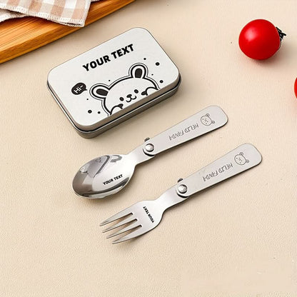 Fork & Spoon Set Foldable Stainless Steel Compact Case