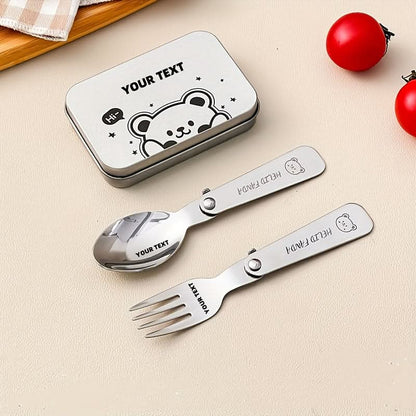 Fork & Spoon Set Foldable Stainless Steel Compact Case