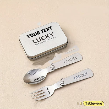 Fork & Spoon Set Foldable Stainless Steel Compact Case