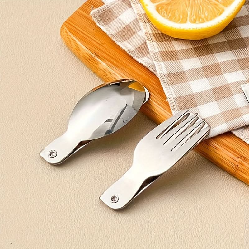 Fork & Spoon Set Foldable Stainless Steel Compact Case