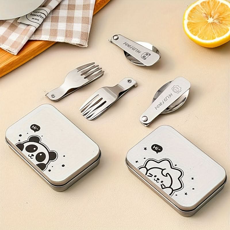 Fork & Spoon Set Foldable Stainless Steel Compact Case