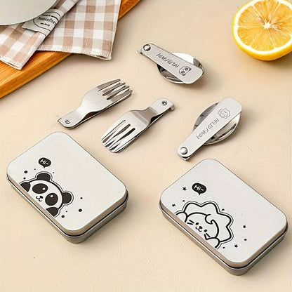 Fork & Spoon Set Foldable Stainless Steel Compact Case