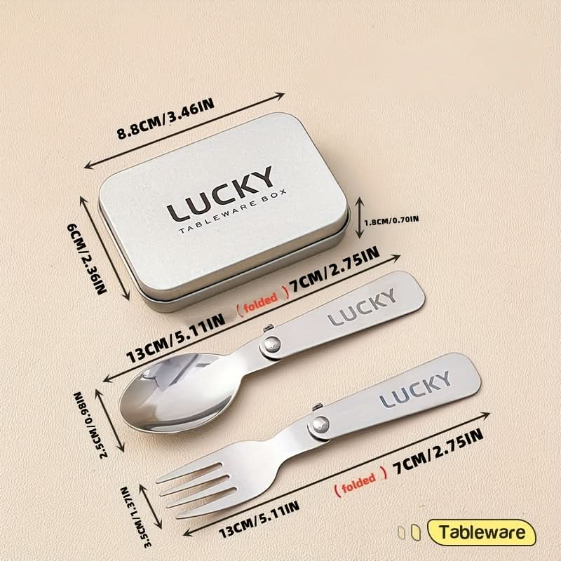 Fork & Spoon Set Foldable Stainless Steel Compact Case